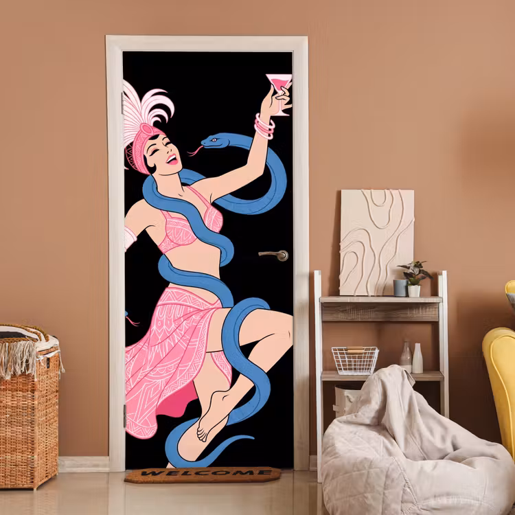 Deursticker - Vrouw - Danseres - Slangen - Art Deco - Roze — 2
