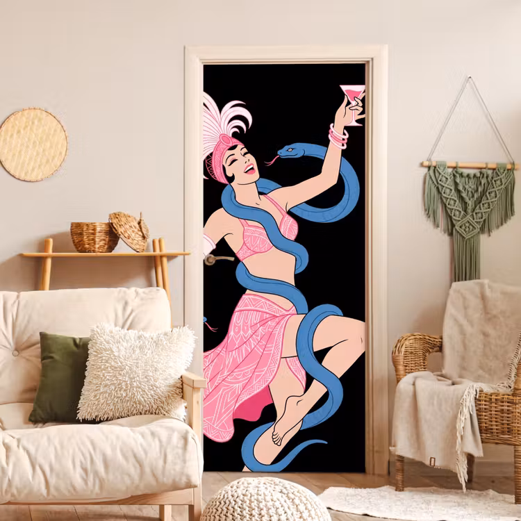 Deursticker - Vrouw - Danseres - Slangen - Art Deco - Roze — 4