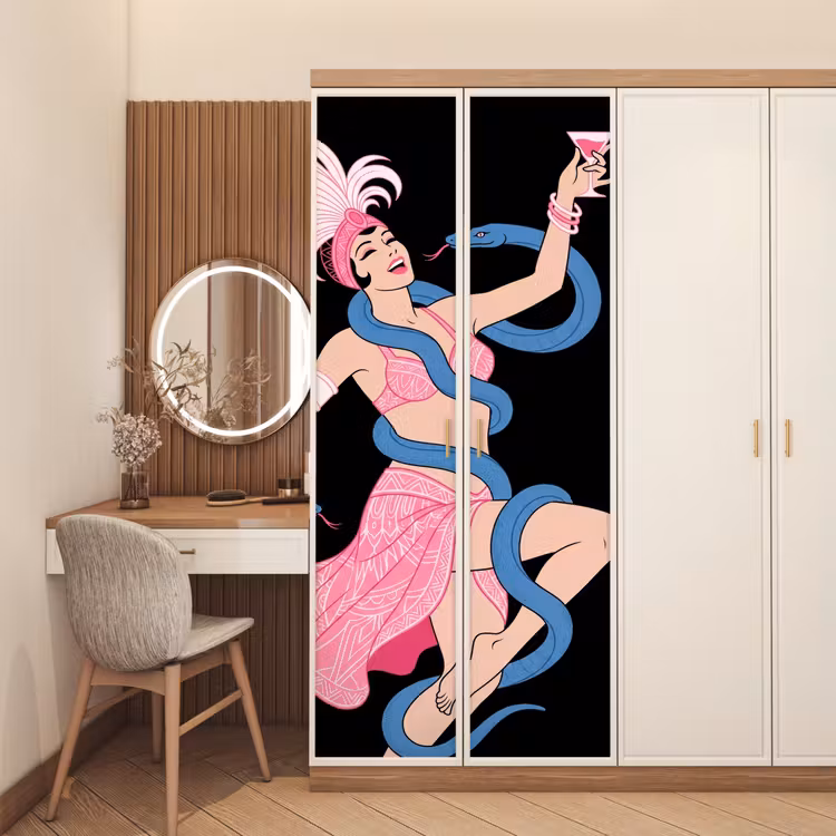 Deursticker - Vrouw - Danseres - Slangen - Art Deco - Roze — 5