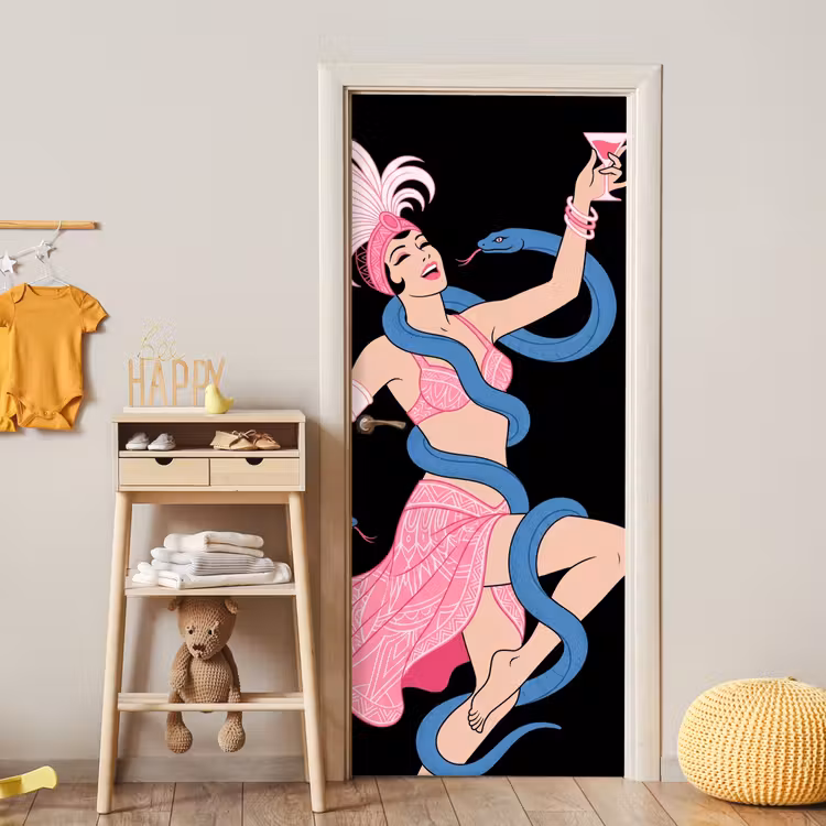 Deursticker - Vrouw - Danseres - Slangen - Art Deco - Roze — 6
