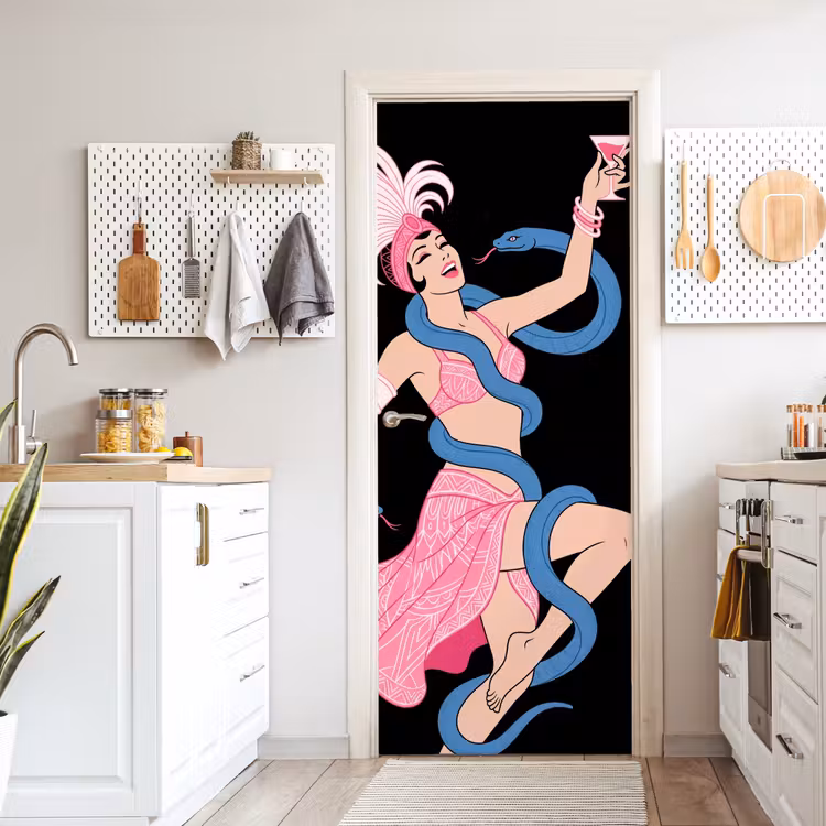 Deursticker - Vrouw - Danseres - Slangen - Art Deco - Roze — 7