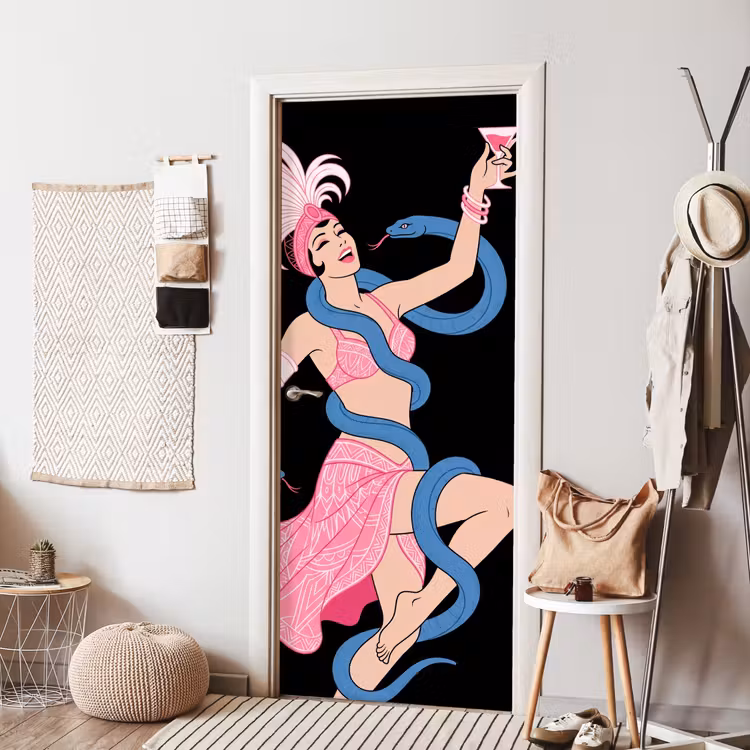 Deursticker - Vrouw - Danseres - Slangen - Art Deco - Roze — 8