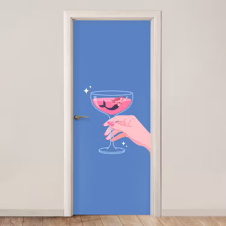 Deursticker - Vrouw - Glas - Abstract - Roze - Blauw — 1