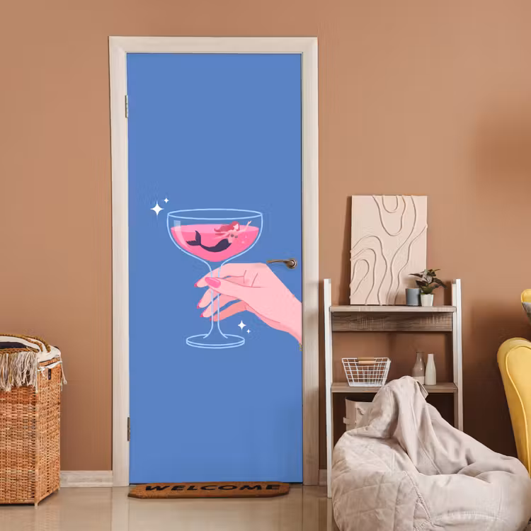 Deursticker - Vrouw - Glas - Abstract - Roze - Blauw — 2