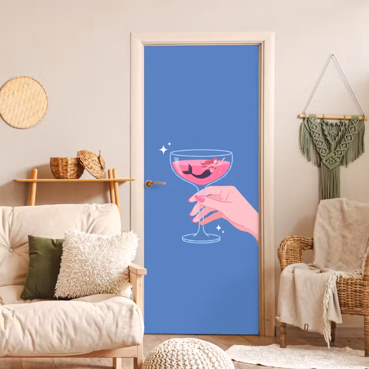 Deursticker - Vrouw - Glas - Abstract - Roze - Blauw — 4