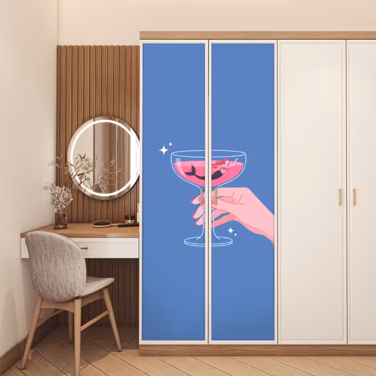 Deursticker - Vrouw - Glas - Abstract - Roze - Blauw — 5