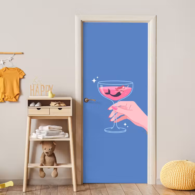 Deursticker - Vrouw - Glas - Abstract - Roze - Blauw — 6