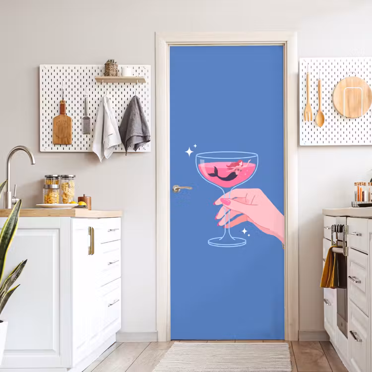 Deursticker - Vrouw - Glas - Abstract - Roze - Blauw — 7