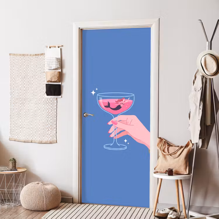 Deursticker - Vrouw - Glas - Abstract - Roze - Blauw — 8