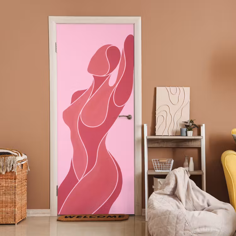Deursticker - Vrouw - Lichaam - Abstract - Roze — 2