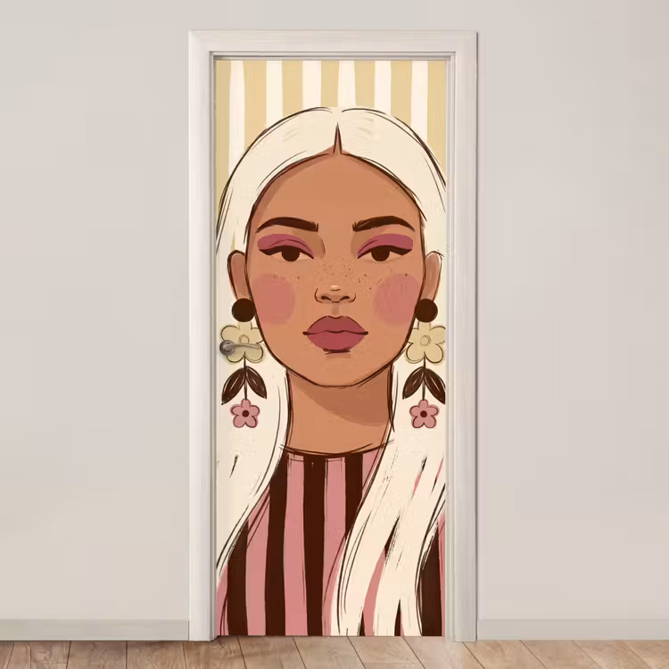 Deursticker - Vrouw - Portret - Illustratie - Modern - Roze — 1