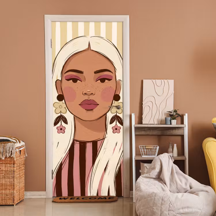 Deursticker - Vrouw - Portret - Illustratie - Modern - Roze — 2