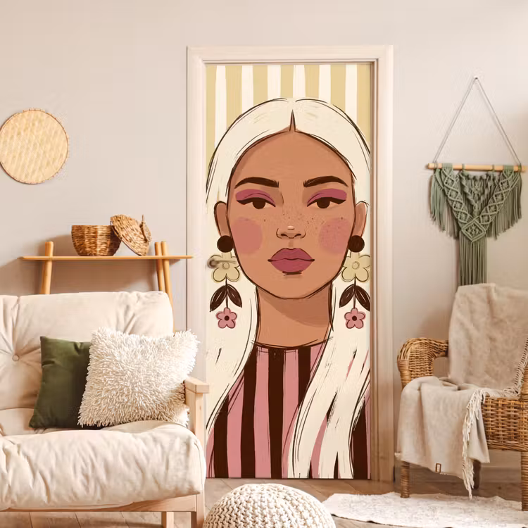 Deursticker - Vrouw - Portret - Illustratie - Modern - Roze — 4