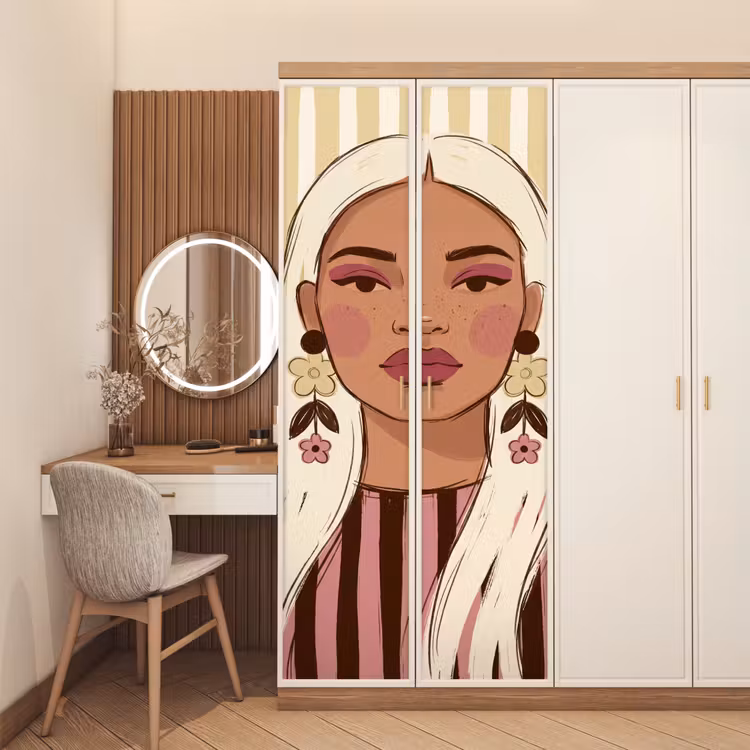 Deursticker - Vrouw - Portret - Illustratie - Modern - Roze — 5
