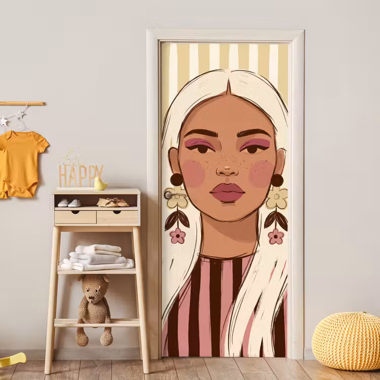Deursticker - Vrouw - Portret - Illustratie - Modern - Roze — 6
