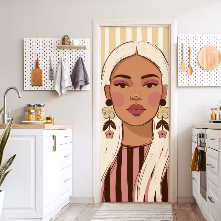 Deursticker - Vrouw - Portret - Illustratie - Modern - Roze — 7