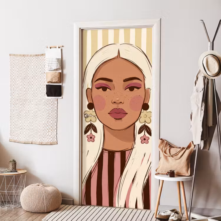 Deursticker - Vrouw - Portret - Illustratie - Modern - Roze — 8