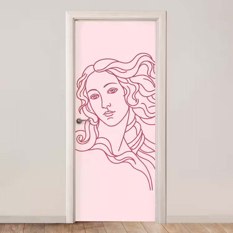 Deursticker - Vrouw - Portret - Klassiek - Line-art - Roze — 1