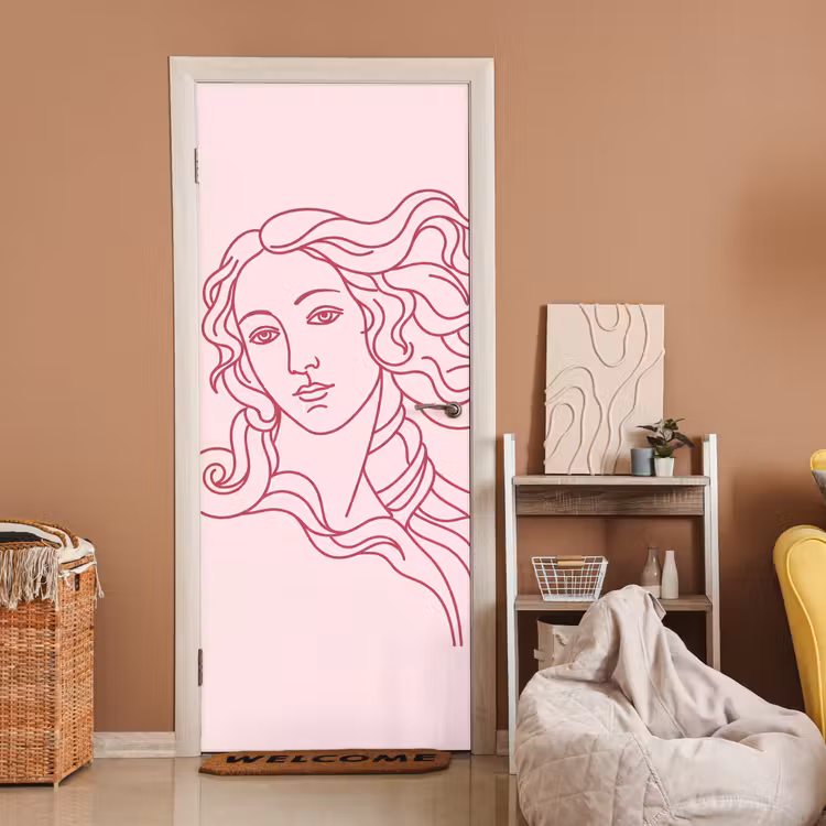 Deursticker - Vrouw - Portret - Klassiek - Line-art - Roze — 2