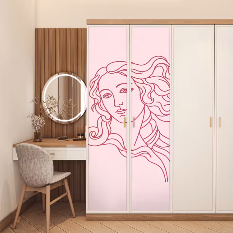 Deursticker - Vrouw - Portret - Klassiek - Line-art - Roze — 5