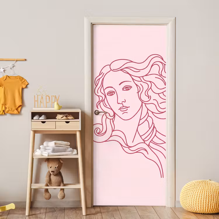 Deursticker - Vrouw - Portret - Klassiek - Line-art - Roze — 6