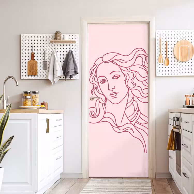 Deursticker - Vrouw - Portret - Klassiek - Line-art - Roze — 7