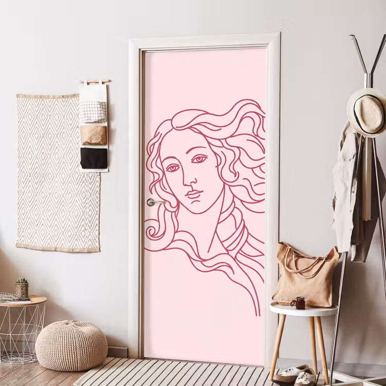 Deursticker - Vrouw - Portret - Klassiek - Line-art - Roze — 8