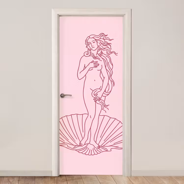 Deursticker - Vrouw - Schelp - Kunst - Lijntekening - Roze — 1