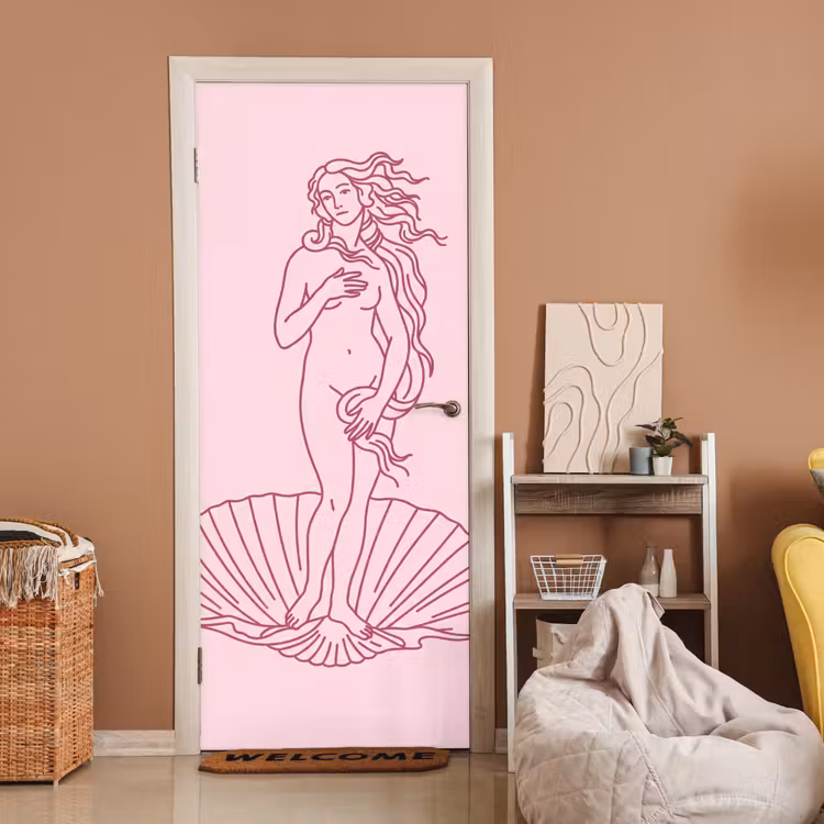 Deursticker - Vrouw - Schelp - Kunst - Lijntekening - Roze — 2
