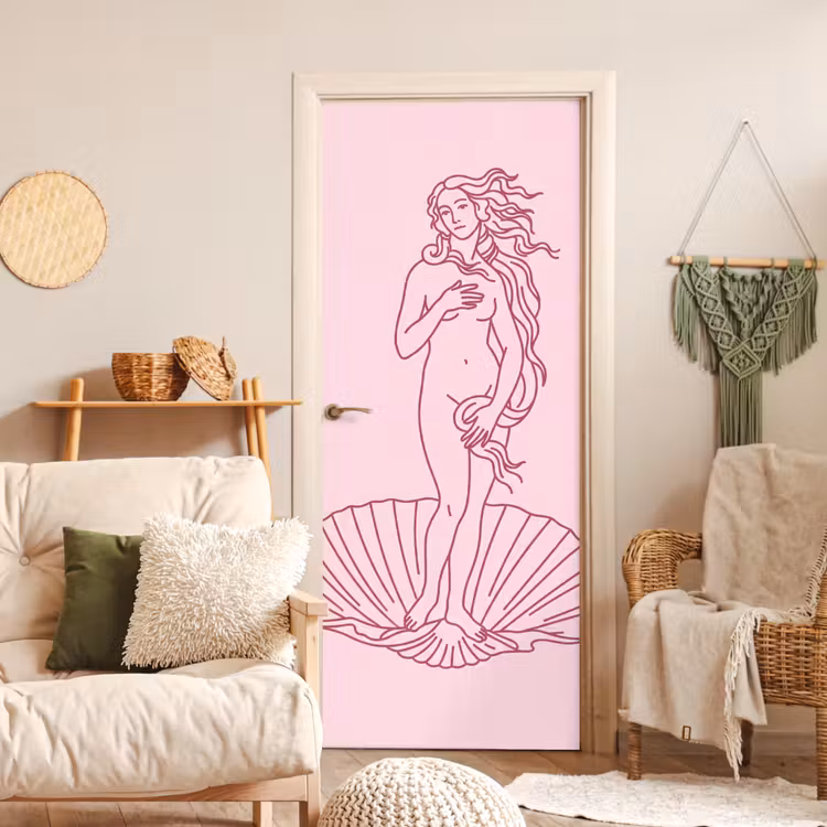 Deursticker - Vrouw - Schelp - Kunst - Lijntekening - Roze — 4