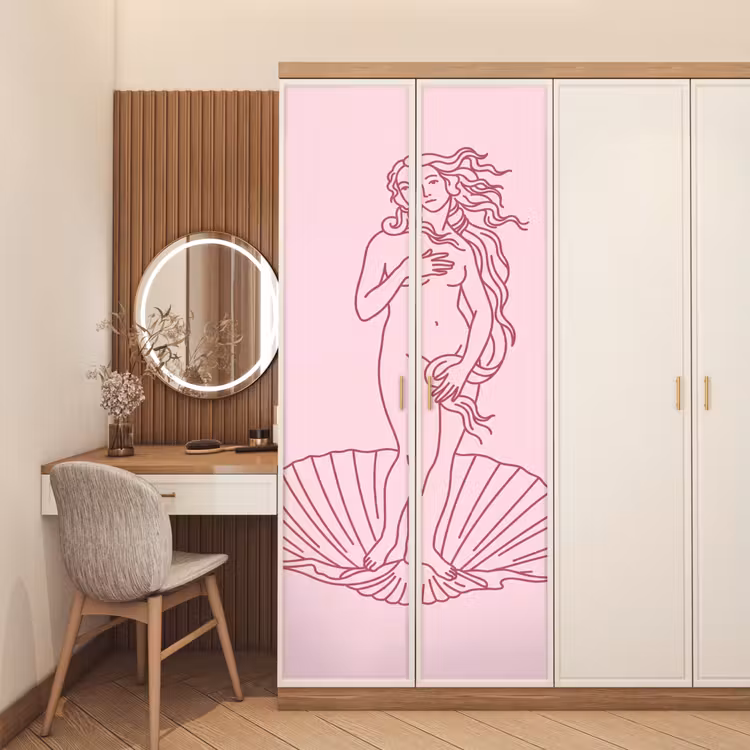 Deursticker - Vrouw - Schelp - Kunst - Lijntekening - Roze — 5