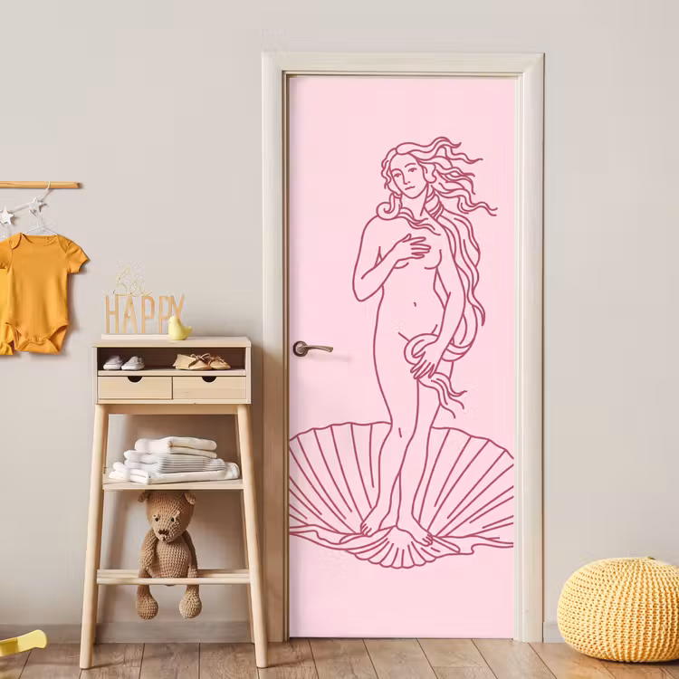 Deursticker - Vrouw - Schelp - Kunst - Lijntekening - Roze — 6
