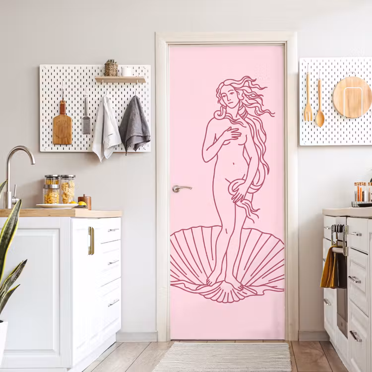 Deursticker - Vrouw - Schelp - Kunst - Lijntekening - Roze — 7