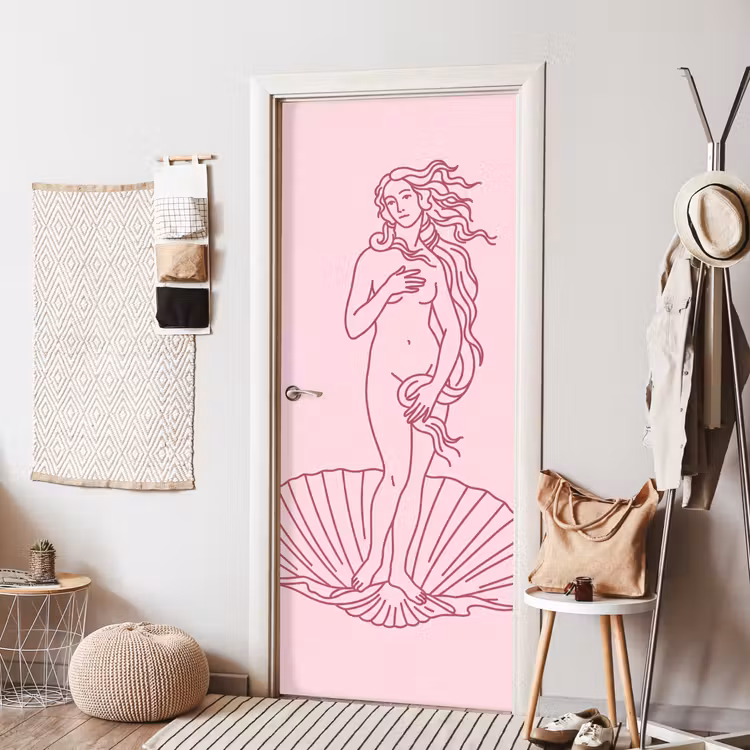 Deursticker - Vrouw - Schelp - Kunst - Lijntekening - Roze — 8