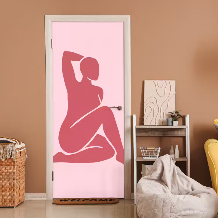 Deursticker - Vrouw - Silhouet - Abstract - Modern - Roze — 2