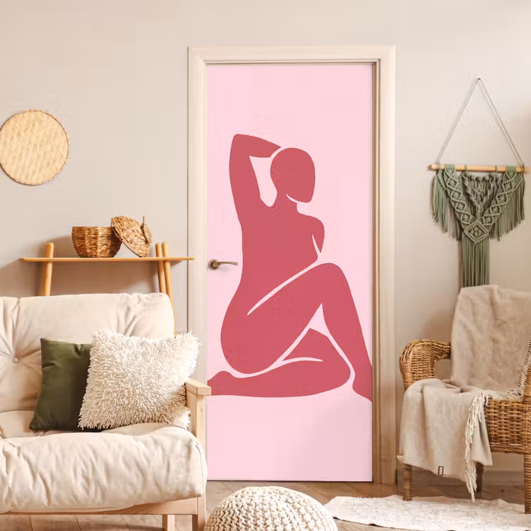 Deursticker - Vrouw - Silhouet - Abstract - Modern - Roze — 4