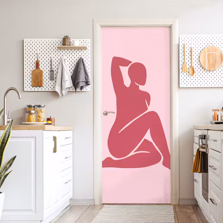 Deursticker - Vrouw - Silhouet - Abstract - Modern - Roze — 7