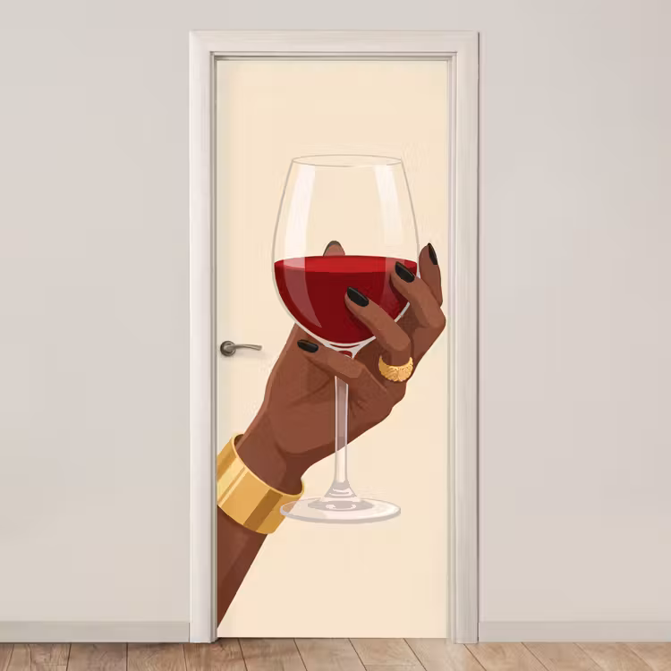 Deursticker - Vrouw - Wijn - Glas - Illustratie - Rood — 1