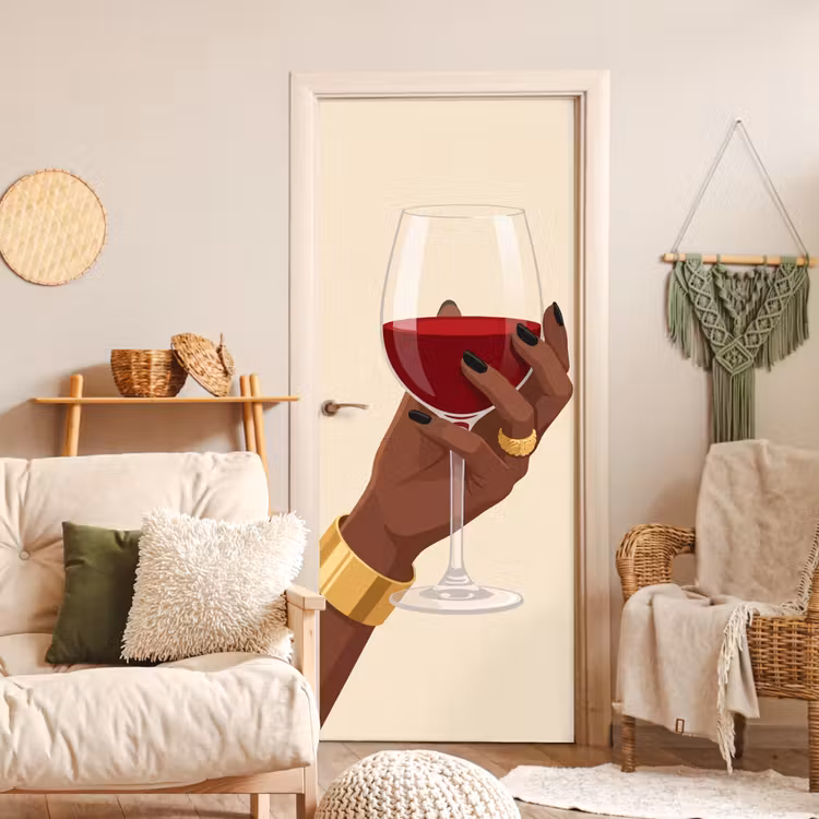 Deursticker - Vrouw - Wijn - Glas - Illustratie - Rood — 4
