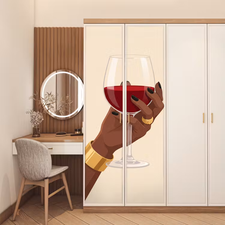Deursticker - Vrouw - Wijn - Glas - Illustratie - Rood — 5