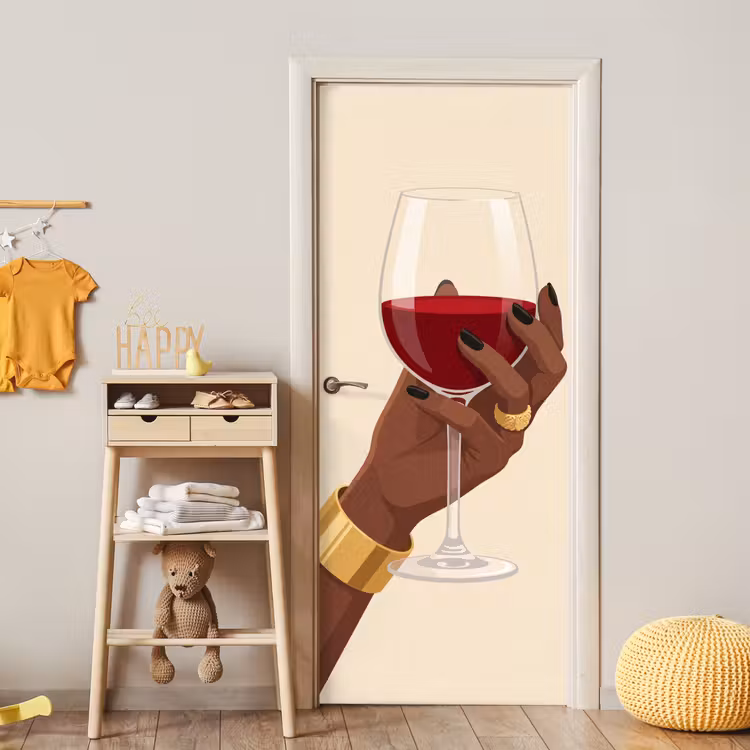 Deursticker - Vrouw - Wijn - Glas - Illustratie - Rood — 6