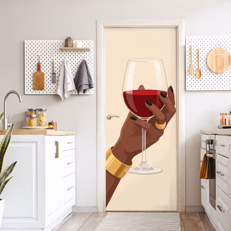 Deursticker - Vrouw - Wijn - Glas - Illustratie - Rood — 7