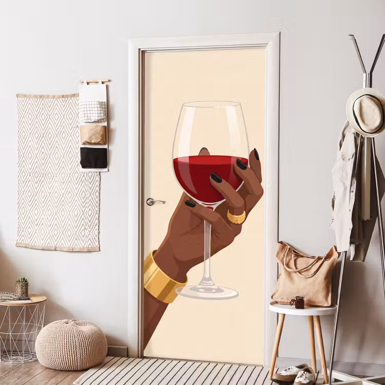 Deursticker - Vrouw - Wijn - Glas - Illustratie - Rood — 8