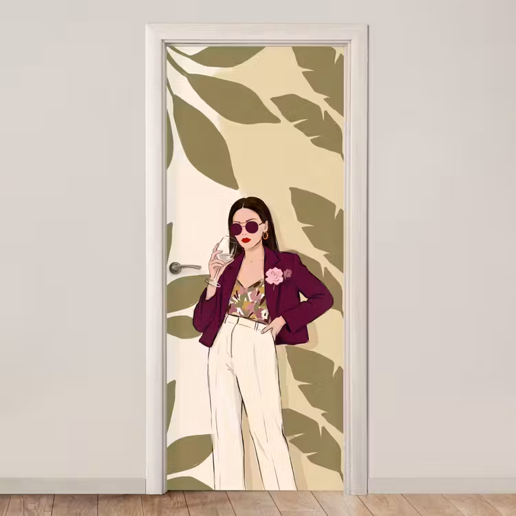Deursticker - Vrouw - Wijn - Portret - Mode - Modern — 1