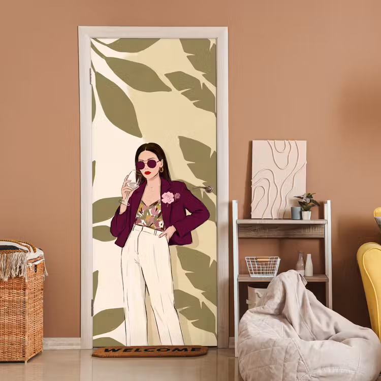 Deursticker - Vrouw - Wijn - Portret - Mode - Modern — 2