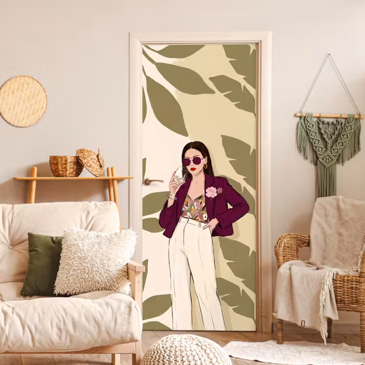 Deursticker - Vrouw - Wijn - Portret - Mode - Modern — 4
