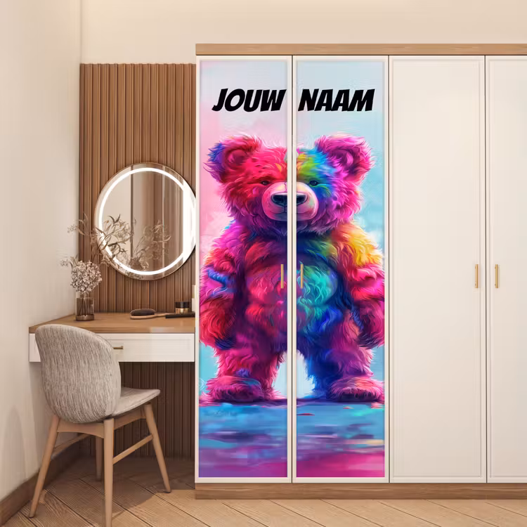 Deursticker met naam - Abstract - Teddybeer - Regenboogkleuren — 5