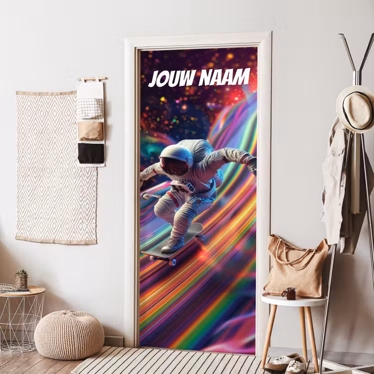 Deursticker met naam - Astronaut - Skateboard - Regenboogkleuren — 8