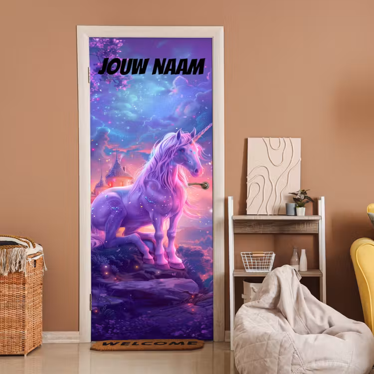 Deursticker met naam - Magisch - Eenhoorn - Sterren — 2