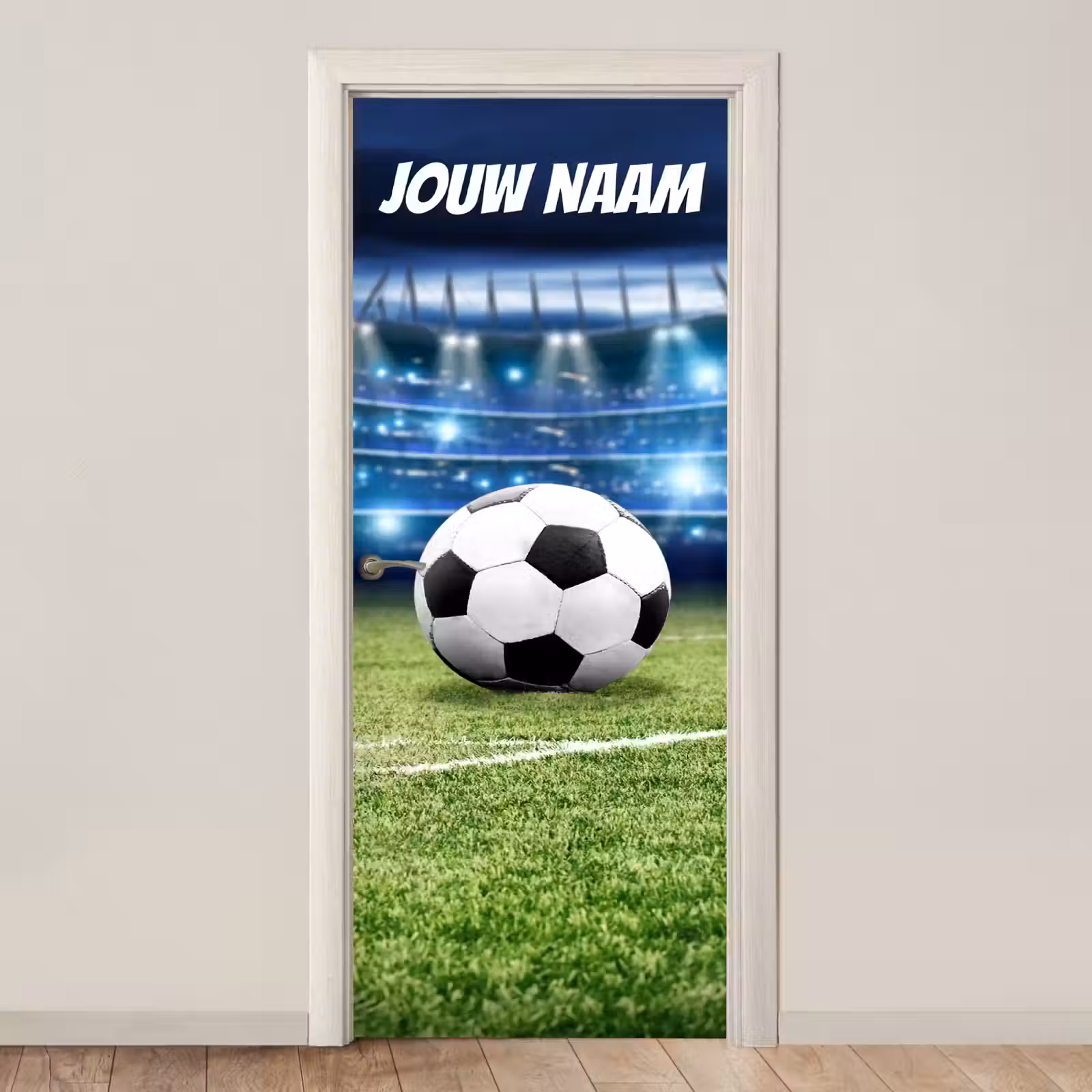 Deursticker met naam - Voetbal- Grasveld - Stadion — 1